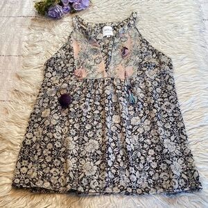 MISA Los Angeles Mixed Floral Print Charleen Slip on Boho Tank sz M